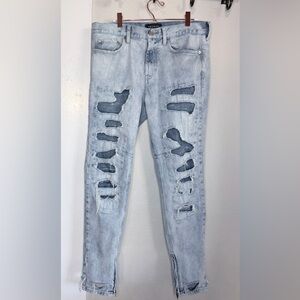 PACSUN Ripped Distressed Blue Stacked Skinny Jeans Men 32X30